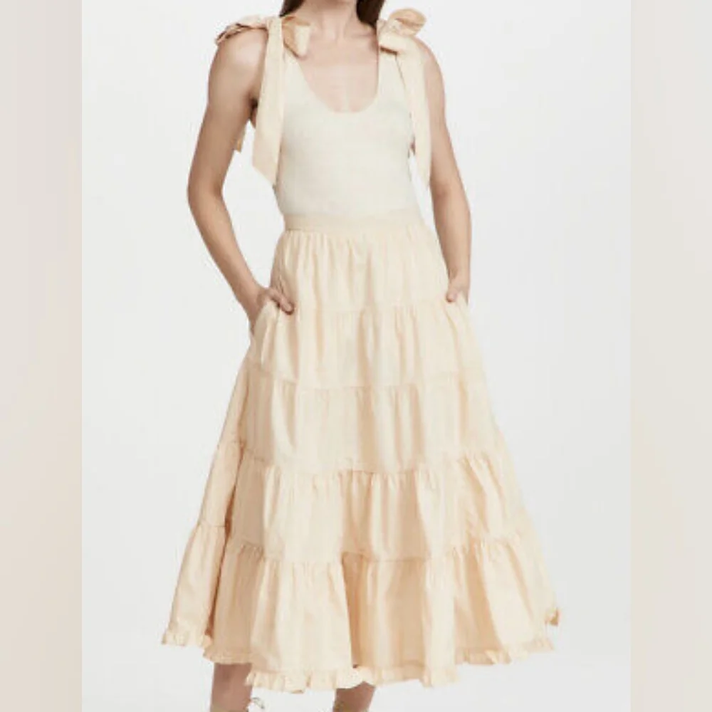Ulla Johnson Tiered Midi Dress Ivory Oatmeal Cotton Boho Prairie Dress Hope